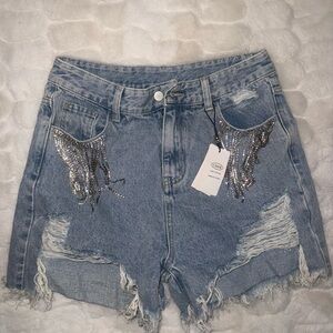 Cider Blue Jean Shorts with Silver Details